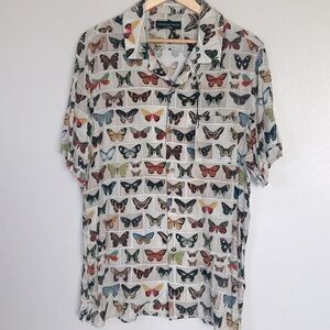 Jacques Coco Butterfly Print Short Sleeve Shirt Size XL